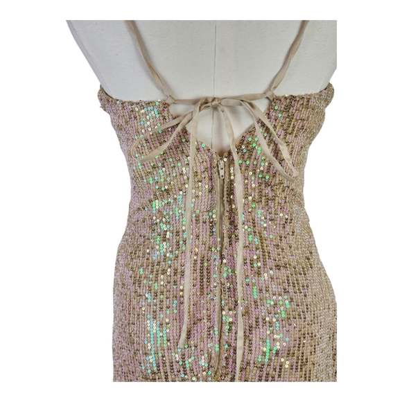 Speechless Nude Sequin Fringe Mini Party Cocktail Bodycon Dress Medium - Picture 11 of 16